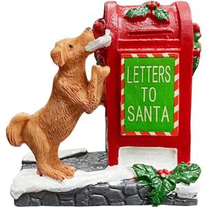 NINIPAPA Christmas Village Accessories Santa's Mailbox Villages Sets for Christmas Decoration Cute Doggy Letter to Santa Resin Christmas Ornaments