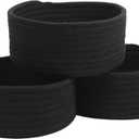 Small Basket, Set of 3 Woven Baskets, Cotton Rope Small Baskets for Organizing, Cute Mini Tiny Storage Basket for Gifts, Decorative Boho Round Bathroom Organization Bin (Black)