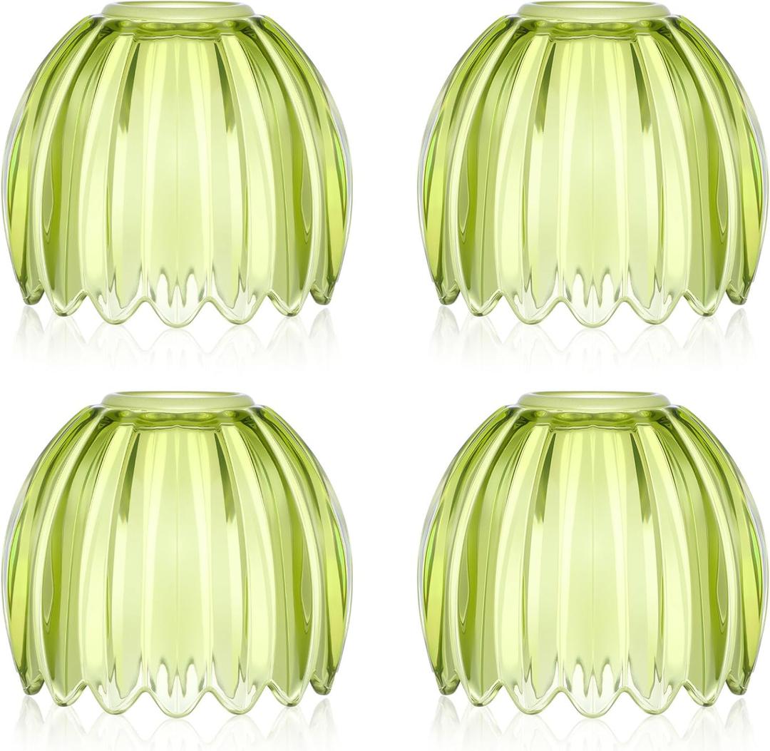 4 Pcs Green Glass Tulip Lamp Shades Small Flower Sconce Shade E26 Base 1.65" Top x 4.45" Dia. x 4.33" H Mini Lampshades Replacement for Floor Table Chandelier Decor Vanity Pendant Light Covers