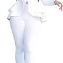 Women's Deep V Neck Ruffle Blazer Two Piece Outfits Sets Long Sleeve Long Pants Bodycon Business Suit Set (Large, White)
