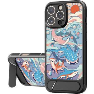 3 x Bouvardia for iPhone 16 Pro Max Case - Multi-Scenario Kickstand & Ocean Whale Shark Pattern - Compatible with Magsafe - Aesthetic Cute Design for Women and Girls