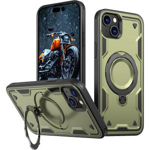 Kehewaa 360°Rotatable Magnetic Ring for iPhone 15 Case [Compatible with MagSafe] Build in Invisible Stand [Drop Protection] Shockproof Military-Grade Protection Anti-Fingerprint Anti-Scratch, Green