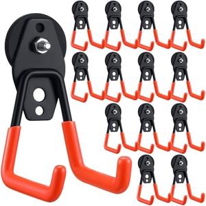 Landhoow 14 Pcs Large Magnetic Hooks Heavy Duty Garage Magnet Hooks Strong Storage Utility Magnetic Hangers with Anti Slip Rubber Coating for Indoor and Outdoor Hanging (Orange)
