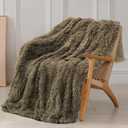 Tuddrom Decorative Extra Soft Faux Fur Throw Blanket 70"x78",Solid Reversible Fuzzy Lightweight Long Hair Shaggy Blanket,Fluffy Cozy Plush Fleece Comfy Microfiber Blanket for Couch Sofa Bed,Brown