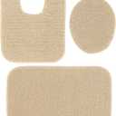 Garland Rug Gramercy Washable Bath Rug Soft, Plush, Absorbent, Quick-Dry, Durable, 3 Piece Rug Set (Toilet Lid Cover, Contour Rug, 20" X34' Bath Rugs), Champagne