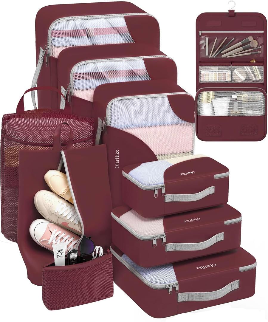 10 Set Packing Cubes for Travel, Gifts for Women Mom,Anti-Tearing Suitcase Organizer,OlarHike Vacation Essentials & Accessories for Cruise Ship