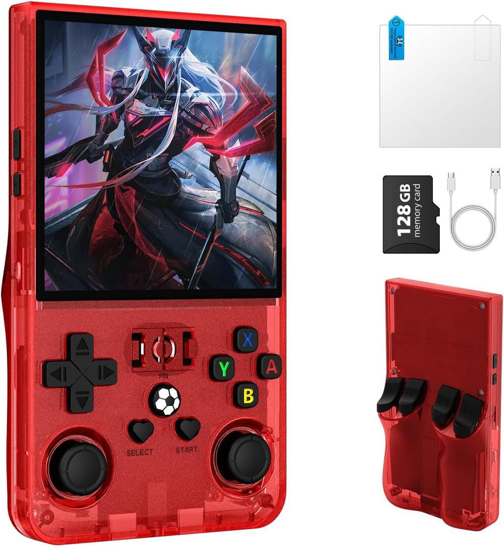 R36MAX Retro Handheld Gaming Console, Built-in 22,000+ Classic Games, Open Source Linux System, Portable Game Emulator Console, 4.0-Inch 4K HD IPS Screen Video Player, 4000mAh Battery (Red 128GB)