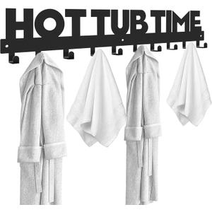 32" Large Size Outdoor Towel Rack for Hot Tub Wall Mount Hooks Towel Holder Organizer Hanger for Hotel Bathroom Decor Robes,Towels, Clothes (Black)
