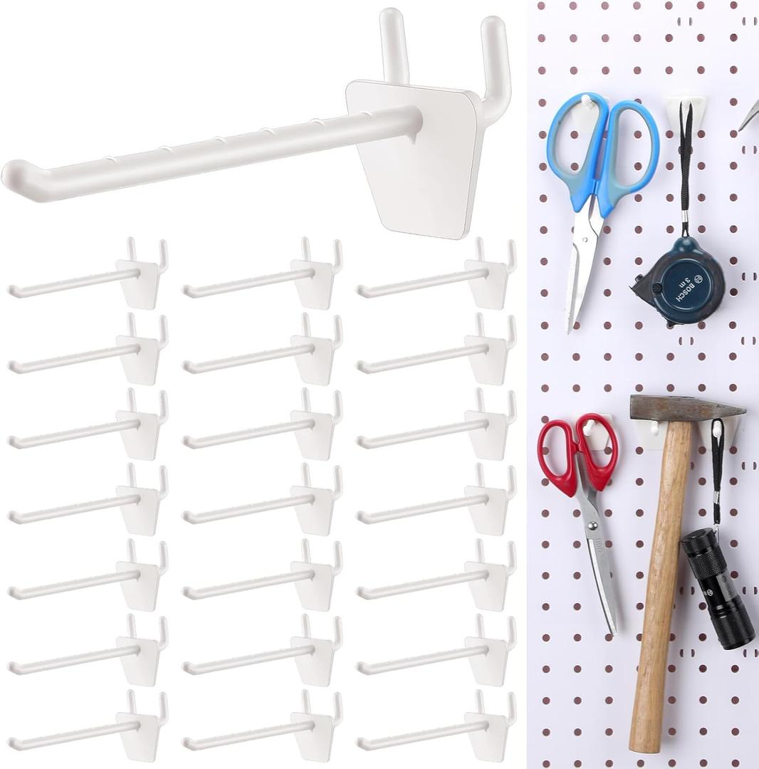 Unittype 100 Pack Plastic Pegboard Hooks 4 Inch Suitable for 1/4 and 1/8 Pegboard Pegboard Accessories for Garage, Office, Kitchen, Store (Ivory White)
