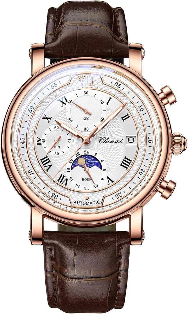 Avaner Men's Leather Strap Watches: Analog Quartz Classic Wrist Watches with Three-Eye Dials and Date