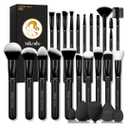 Makeup Brushes Set, Mlemle Professional 26 Pcs Makeup Kit, Include Powder Foundation Concealers Blush Eye shadows Eyebrow 21 Pcs Makeup Brushes and 2 Powder Puff, 3 Makeup Sponge(A01-Black)