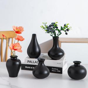 Black Ceramic Bud Vase Set of 5, Mini Vases for Flowers, Decorative Small Vases for Home Decor, Boho Wedding Centerpieces, Living Room, Dining Table & Shelf Decor