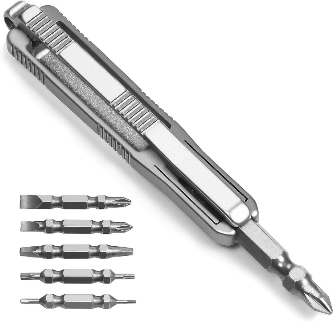 Titanium EDC Tools Pocket Screwdriver,10 in 1 Multi Keychain Screwdriver Set with Double Ended Bits,Magnetic Repair Multitool for Daily Home Improvement Use