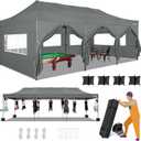 COBIZI 10x30 Heavy Duty Pop up Canopy with 8 sidewalls Stable Wedding Outdoor Tents for Parties Canopy Pop Up Party Tent UPF 50+ Waterproof Commercial Gazebo with Roller Bag, Gray Upgraded (Light Grey)