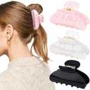 Canitor Claw Clips for Women Acrylic Marble Non-slip Emi Hair Clips for Thick Thin Hair Strong Hold Durable Banana Barrettes Cute Hair Accessories Black Pink White