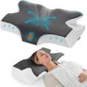 Elviros Cervical Neck Pillow for Sleeping, Memory Foam Pillow for Neck Pain Relief, Side Sleeper Cooling Pillows for Adults, Neck Support with Removable Pillowcase for Back & Stomach Sleepers