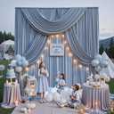 50ft x 15ft Dusty Blue Backdrop Curtains for Wedding Parties, 10 Panels Extra Long Wrinkle Free Fabric Drapes Photo Backdrop for Baby Shower Birthday Stage Reception Lobby Decoration