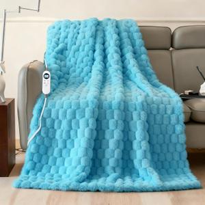 Eastsora Heated Blanket Flannel Throw Blanket, 50"X 60" Electric Heating Blanket with ETL & FCC & 12 Heating Levels & Auto Shut OffMachine Washable (Blue, Single - 50" x 60")