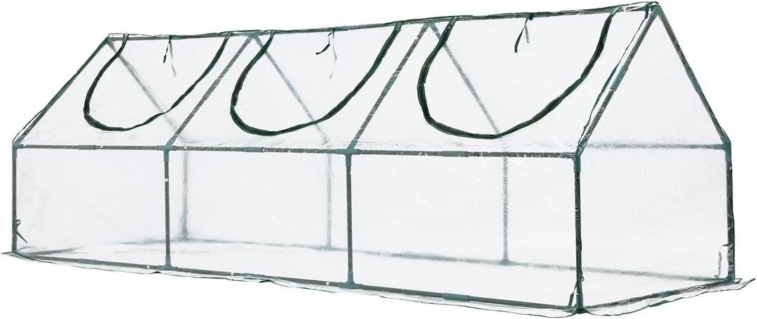 Aoodor 9 x 3 x 3 ft Mini Greenhouse with 3 Zipper Doors, Water-Resistant, UV-Protected for Flowers, Vegetables, and Herbs, Transparent
