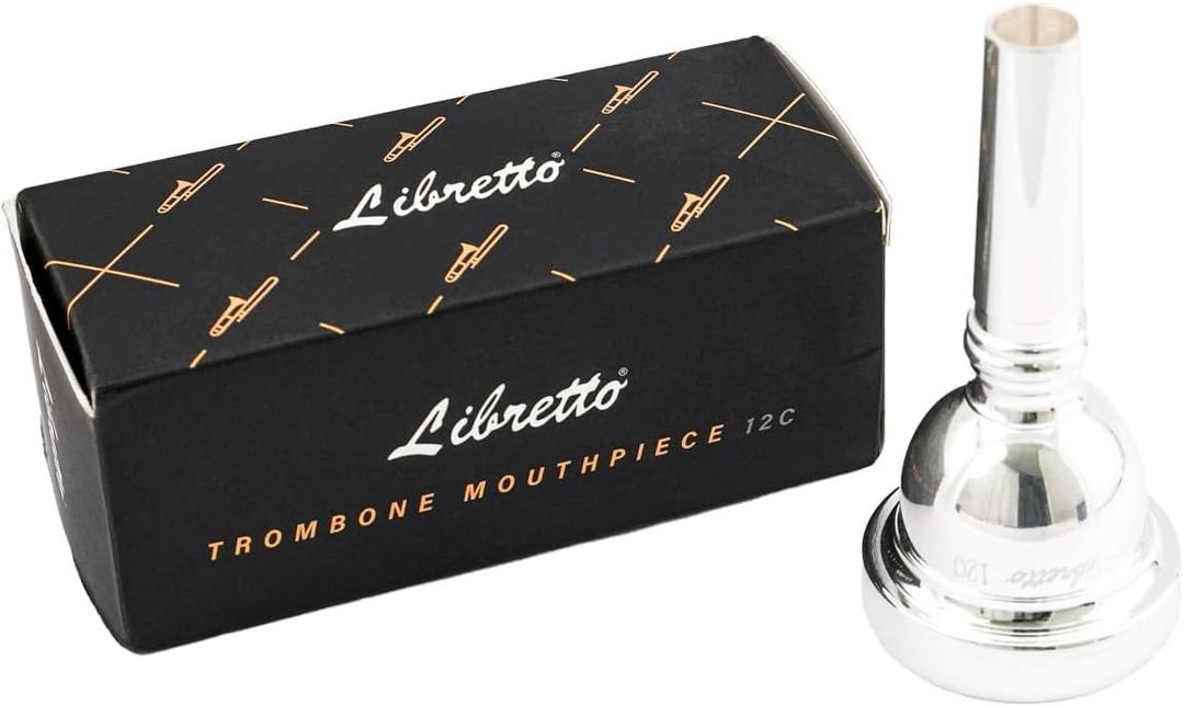 Libretto 12C Trombone Mouthpiece, 2m Silver Plated w/Vacuum Packing, Fits Small Bore Trombone, Alto Trombone & Baritone, Ideal for Beginner, Student, Jazz Player