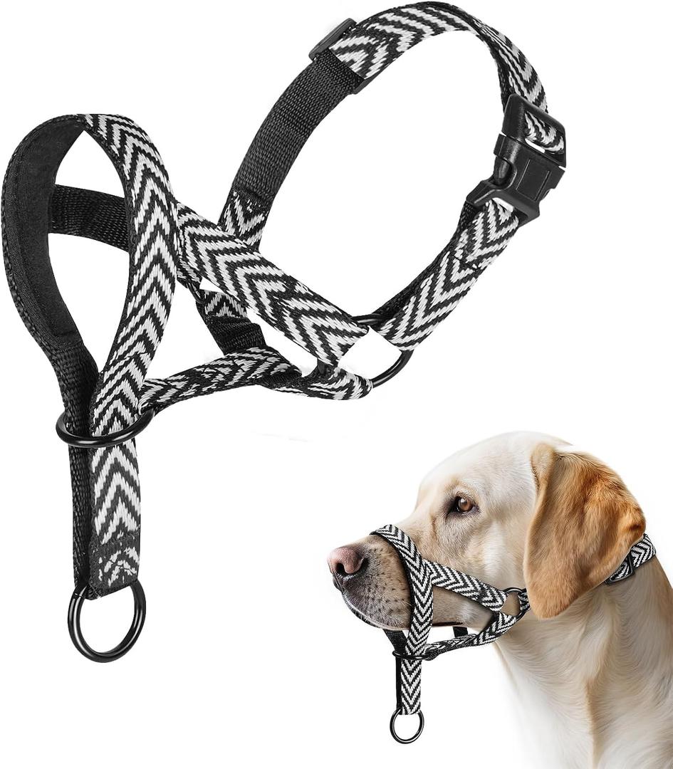 2 x Gentle Dog Head Collar, Soft Nylon No Pull Padded Halter with Fashion Stripes, Breathable Nose Leash for Dogs, Anti Pulling Barking(M)