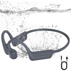 Swimming Headphones-Bone Conduction Headphones, IP68 Waterproof Open Earphones, LiteSurge Bluetooth 5.4 Underwater Sport Earbuds with 32 GB MP3 Memory for Swimming, Marathon-Charcoal