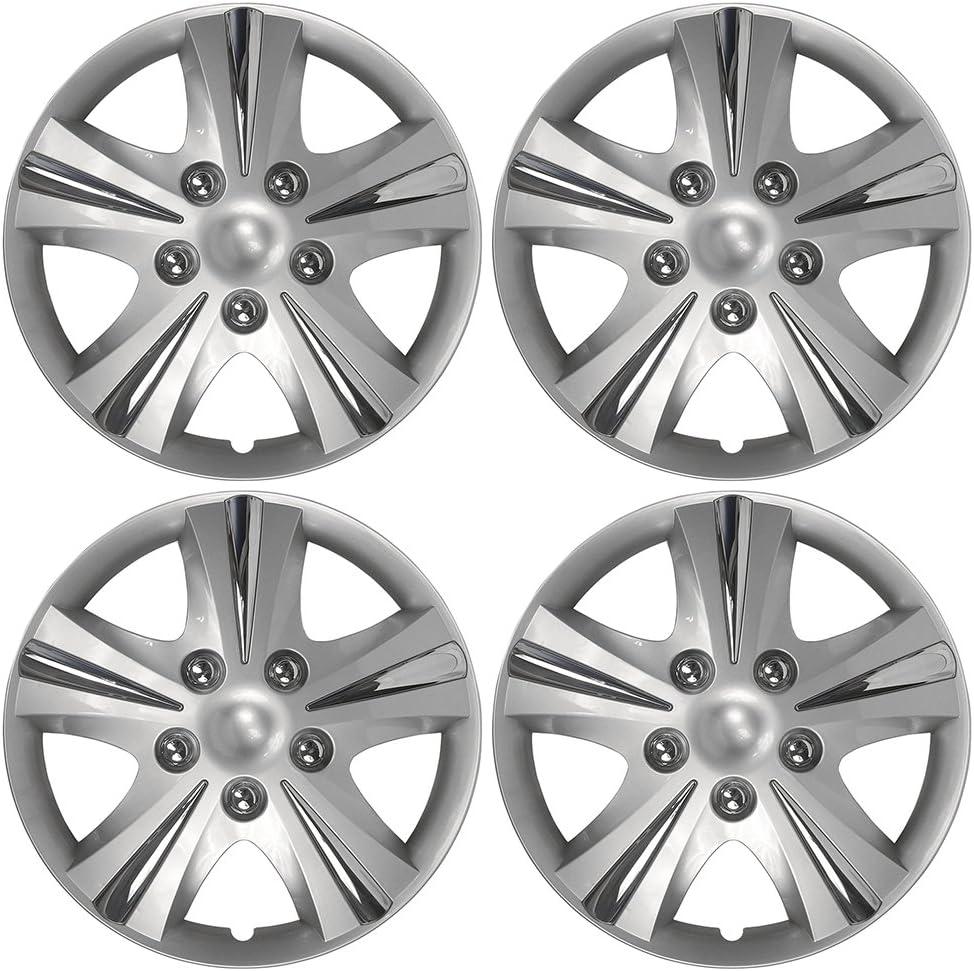 Custom Accessories 4-Pack 15" SGT-5 Wheel Covers, Replacement Hubcaps for Cars, Trucks, SUVs Silver/Chrome
