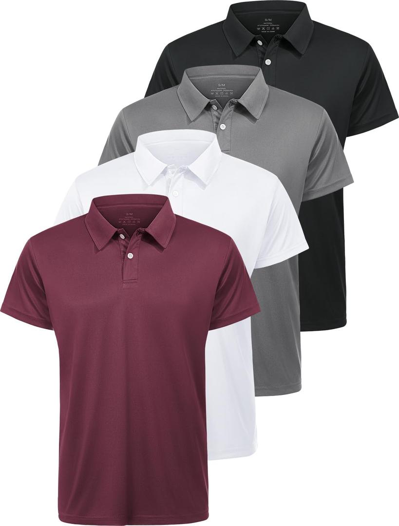 Femdouce Polo Shirt Mens Polo Shirts Short Sleeve Moisture Wicking Shirts for Men Polo Golf Shirt Men Athletic Fit 1-4 Packs. XXXL