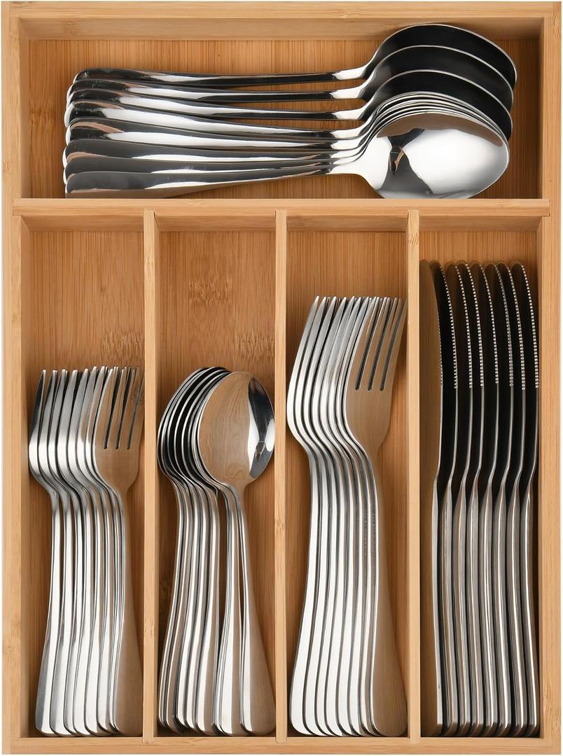 40 Piece Silverware Set with Drawer Organizer for 8, Heavy Duty Stainless Steel Flatware Cutlery Set, Fork Spoon Knife Set with Kitchen Essentials Organizer, Rust-proof, Dishwasher Safe