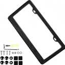 Real Carbon Fiber License Plate Frame, 100% Pure Carbon Fibe Frame2 Hole Slim Black Gloss License Plate Holder, Rust Proof Rattle Free Car Tag Frame with Anti Theft Screws