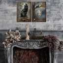 2Pcs Vintage Halloween Wall Art Black Cat Ghost Wall Decor Painting Picture Autumn Ghost Posters Prints Dark Academy Artwork for Living Room Bedroom Bathroom Decoration 12x16in Unframed
