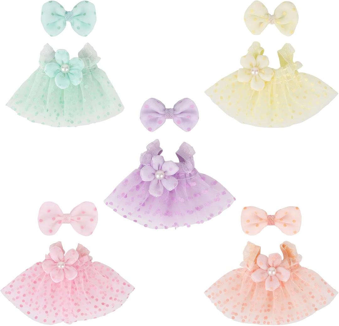 5 Sets Doll Dress Outfits for 17cm Dolls, Colorful Flower Polka-Dot Gauze Dresses with Bows Luxury Fashion Doll Clothes Skirt Accessories for Girls Designer (No Dolls)