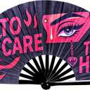 Large Folding Hand Fans for Line Dancing,Rave Fan with Loud Clack,Stylish Attitude Cowgirl Fan for EDM,Dance,Festival,Club,Party(Black, Pink Letters)