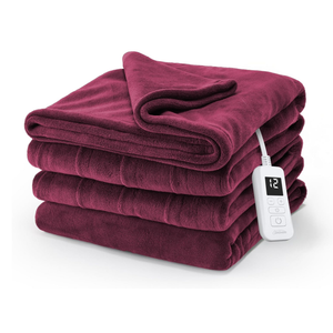 Sunbeam Electric Royal Luxe Microplush Heated Blanket, 12 Heat Settings, 12-Hour Selectable Auto Shut-Off, Fast Heating, Warm and Cozy, Cabernet Color, Full, 84" x 72" 