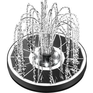 Solar Fountain Glass Panel with 2200mah Battery, 3.5W Floating Solar Water Fountain with 4 Fixed Rods, Solar Fountain Pump for Bird Bath, Garden, Pond, Pool, Outdoor-White Lights