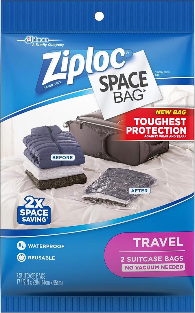 Ziploc Space Bag Clothes Vacuum Sealer Storage Bags for Home and Closet Organization, Travel, 2 Bags Total