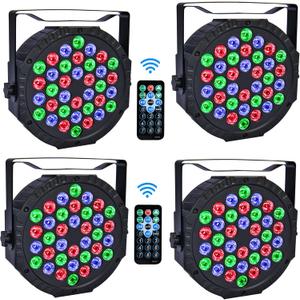 Stage Lights 36 LED Par Lights RGB Stage Lighting Uplights 7 Modes DJ Light Sound Activation Control with Remote Control Stage Light for Disco Wedding Party Event Club Bar Christmas (4 Pack)