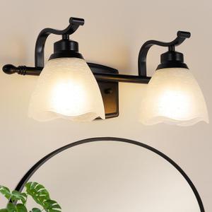 Bathroom Light Fixtures(3-Light, 20 Inch), Oil Rubbed Bronze Vanity Lights for Bathroom with Ribbed Clear Tulip Glass Shade, Vintage Vanity Wall Lights for Mirror Bedroom Living Room Hallway
