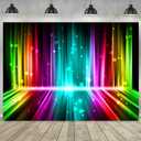 Sensfun Let's Glow Party Backdrop Music Disco Dance Rainbow Neon Photography Background Birthday Newborn Photo Studio Vinyl Banner Photoshoot Prop Cake Table Decor 8x6FT
