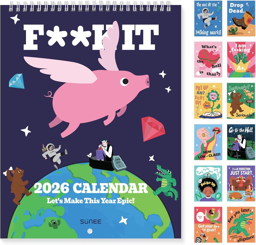 3 x Funny White Elephant Gag Gift Calendar 2026, Fu-ck It Again Swear Wall Calendar for Tired-Ass Women, From Jan 2026 to Dec 2026, 8.5"x11"