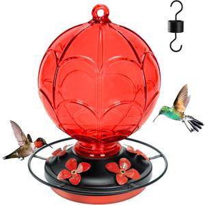 26 OZ Glass Hummingbird Feeder for Outdoors Hanging - Hand-Blown Hot Air Balloon Design - Leak-Proof & Ant Moat - Garden Decor Gift for Mom, Red