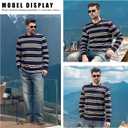ZVX Men's Striped Long Sleeved T-Shirt, Casual Round Neck Long Sleeved Top, Regular-Fit Daily Striped T-Shirt Basic Style (XXL)