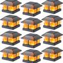 Dynaming 4x4 Solar Flame Post Cap Lights Outdoor, Solar Powered Fence Post Light, Flickering Flame LED Lantern Lamps Waterproof for Garden Deck Patio, Fit Wooden/Vinyl Posts, 12 Pack