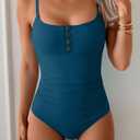 B2prity One Piece Swimsuit for Women Tummy Control Retro Bathing Suit Button Up Slimming Swimwear (Blue, XL)