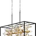 CNRATYE Large Black and Gold Rectangle Chandelier, 8-Light Modern Farmhouse Dining Room Light Fixtures Over Table, Crystal Chandeliers for Kitchen Island Pool Table Room