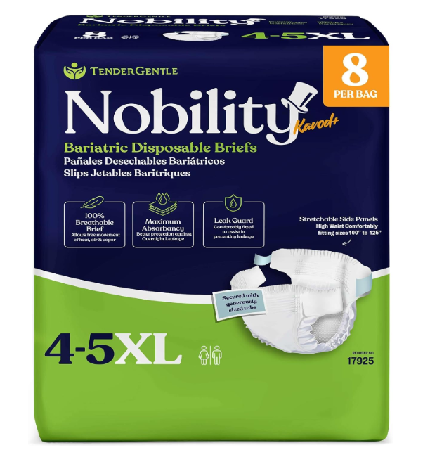 4-5xl Adult Diapers for Women and Men 8 Bariatric Disposable Briefs with Tabs and Stretchable Side Panels 100% Breathable with Maximum Absorbency