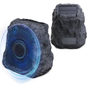 BlitzRock Outdoor Rock Speakers Wireless, 80W Total Power, Solar-Powered, Auto-Pairing for 100+ Speakers,IPX7 Waterproof, 24H Playtime for Patio Garden Party Pool, Ideal for Music Entertainers- 2 Pack
