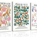 3Pcs Framed Bible Verse Wall Art, Christian Floral Scripture Posters Canvas Paintings Prints Wall Decor Pictures for Bedroom Living Room Home Decoration, Ready to hang (12x16in)