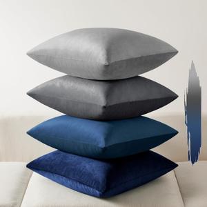 Softalker Throw Pillow Covers Set of 4, Velvet Soft Solid Colors Pillow Covers 18x18 Inch, Decorative Cushion Pillow Case for Couch Sofa Bedroom Living Room(Gray/Blue)