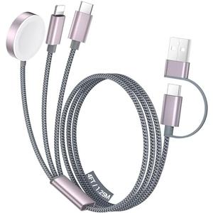 Temdan for Travel Essentials,3 in 2 USB C Cable for Apple Watch Charger/iPhone 17 Charger/Lightning,Multi Charging Cable Cord,Vacation Camping Essentials,Portable Designed for iWatch &iPhone 16-12-4FT